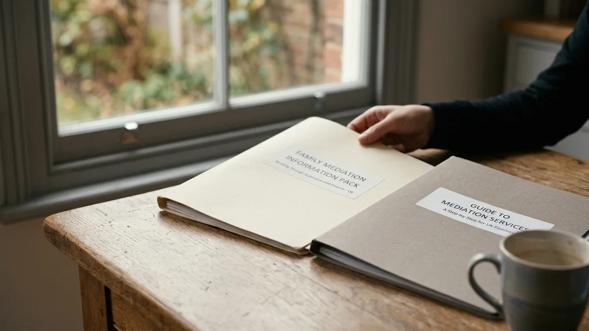 Two scheme booklets open side by side on a table by a window